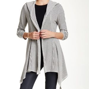 Max Studio Striped Sharkbite Hooded Cardigan large